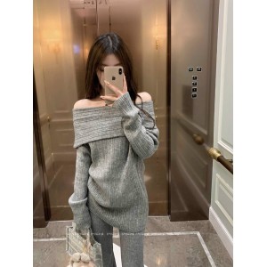 Welcome agent agent sales lazy early fall sexy temperament 24 new gentle one-shoulder long-sleeved knitted lapel sweater