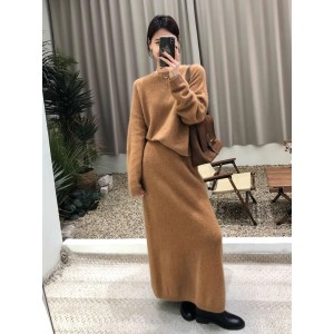 Korean drama heroine wearing knitted suit absolute beauty milk fufu lazy wind gray sweater half-body skirt two-piece autumn and winter