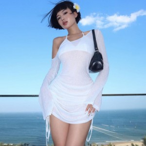 Europe and the United States women's 2024 spring and summer new sex fashion sexy hollow see-through oblique collar seaside beach package hip dresses